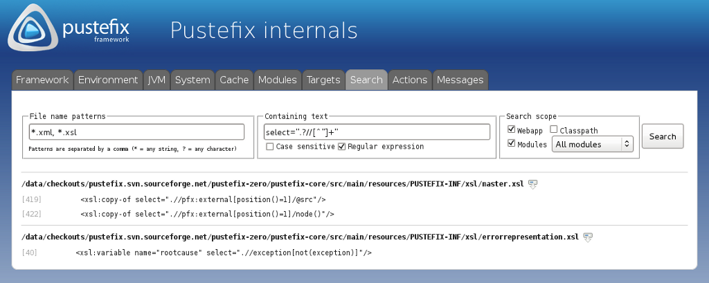 Pustefix internals - Full text search