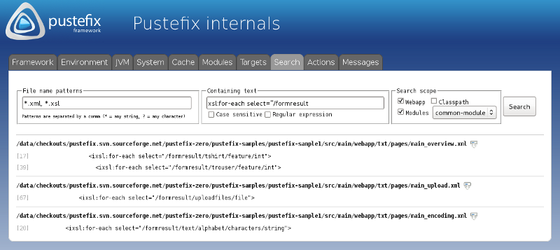 Pustefix internals - Full text search